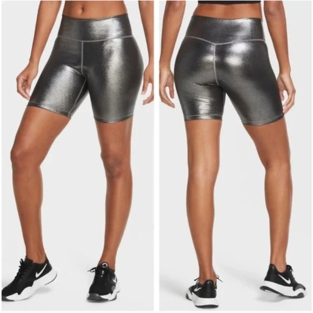 Nike Dri-Fit Metallic Bike Shorts – Silver/Charcoal, Size Small